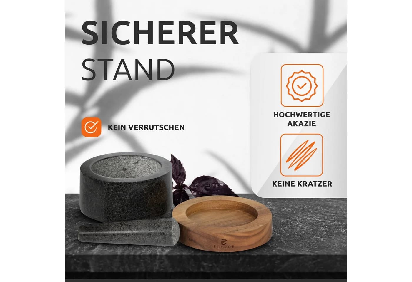 ECENCE Granitmörser mit Stößel und Akazienholz-Sockel - Bild 5