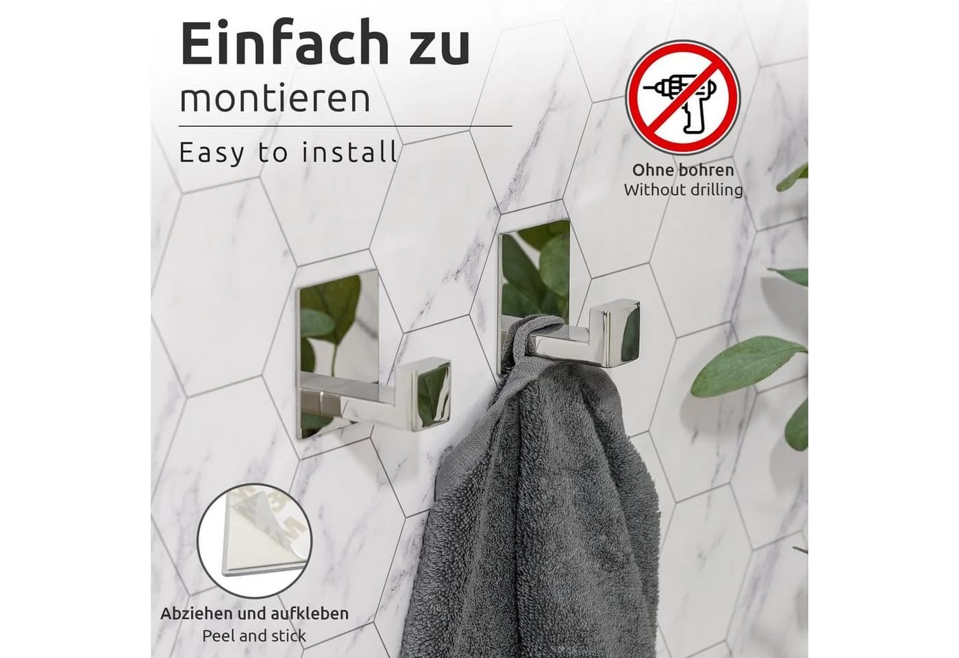 ECENCE Handtuchhalter 2x selbstklebend Chrom Edelstahl - Bild 4