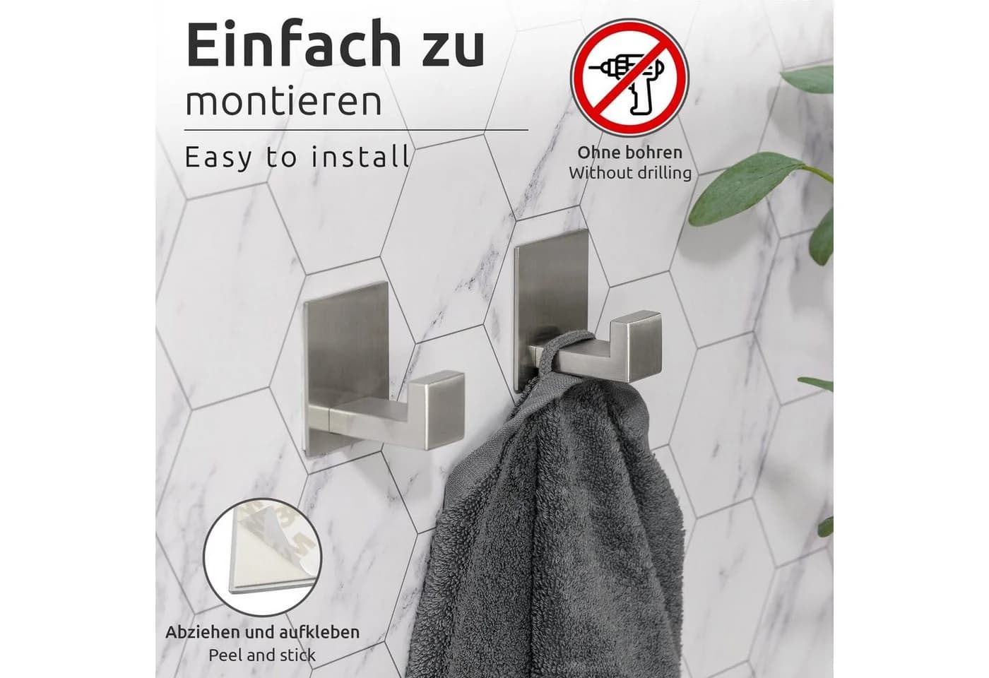 ECENCE Handtuchhalter 2x selbstklebend Edelstahl gebürstet silber - Bild 4