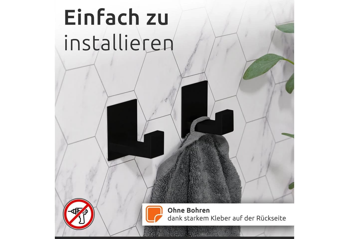 ECENCE Toilettenpapierhalter Set Schwarz Selbstklebend 3-teilig - Bild 5