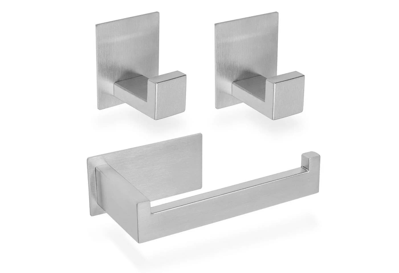 ECENCE Toilettenpapierhalter Set 3-tlg. Edelstahl Silber Selbstklebend - Bild 2