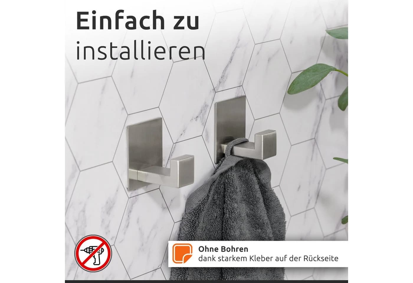 ECENCE Toilettenpapierhalter Set 3-tlg. Edelstahl Silber Selbstklebend - Bild 5