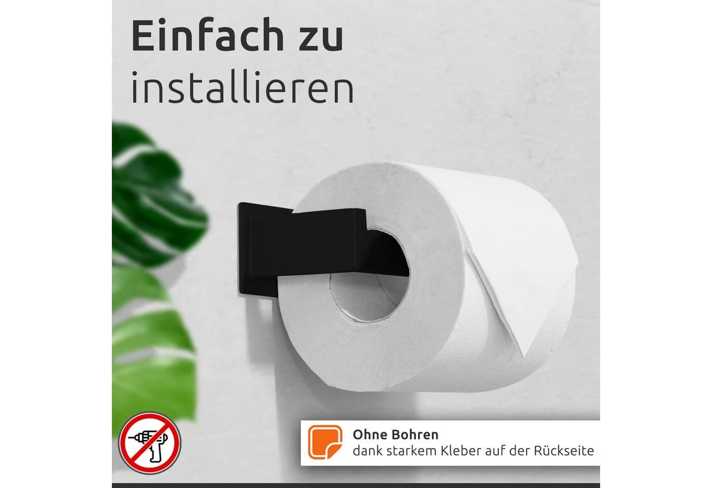 ECENCE Toilettenpapierhalter Schwarz Selbstklebend Edelstahl 304 - Bild 5
