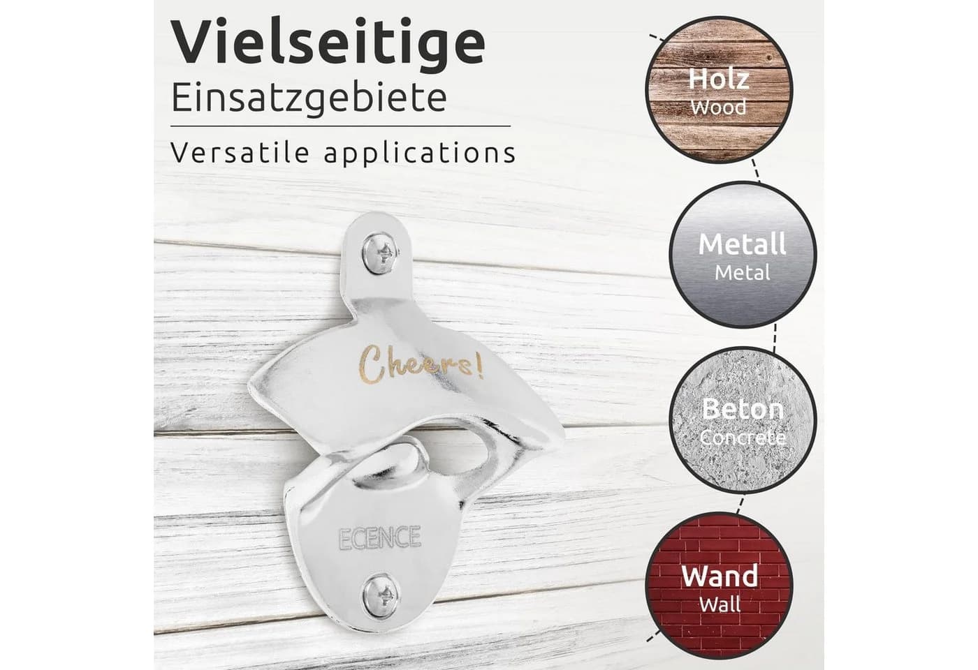 ECENCE Flaschenöffner 2er Set Wand Bieröffner Retro-Design