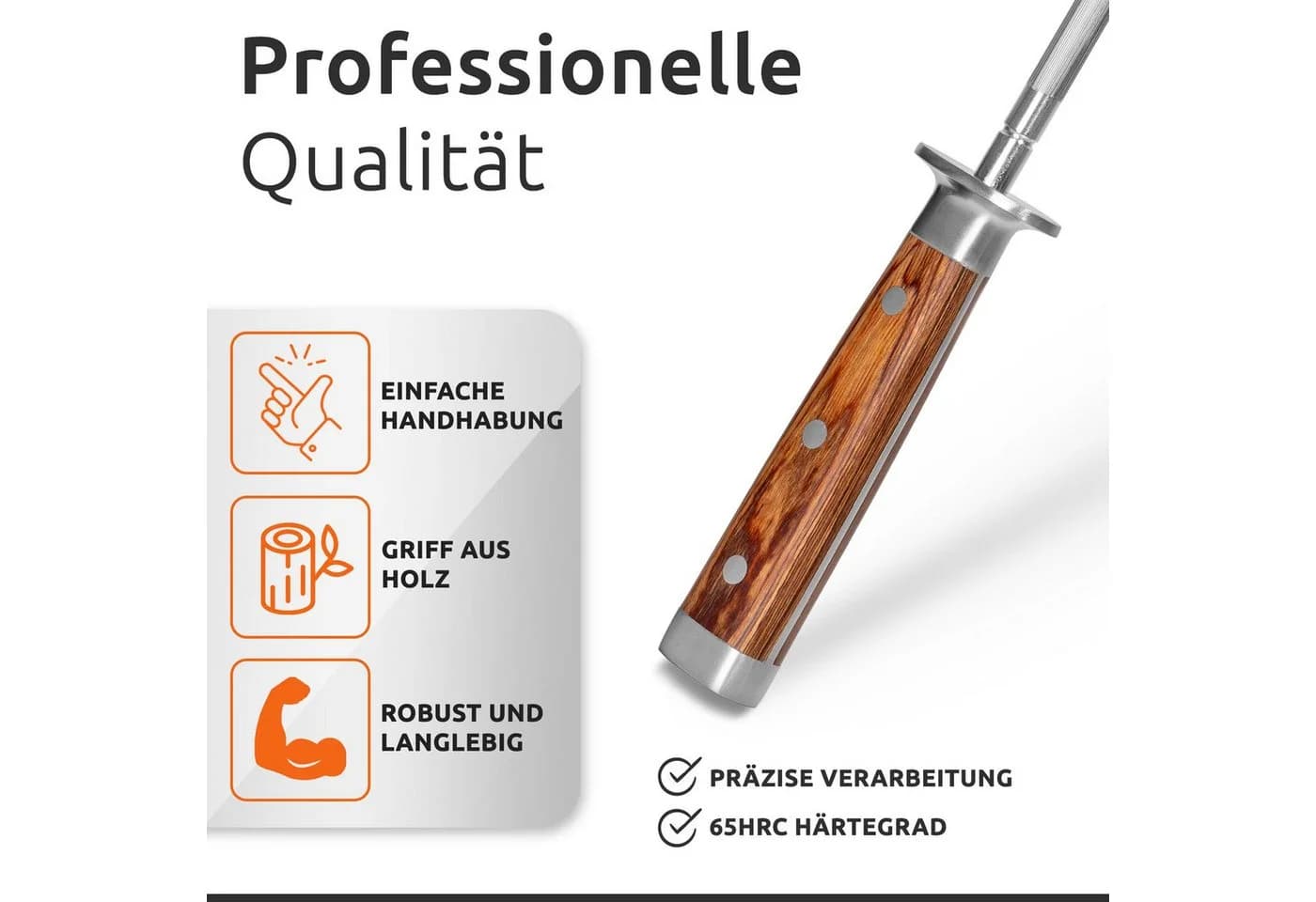 ECENCE Wetzstab Premium 65 HRC Edelstahl Silber