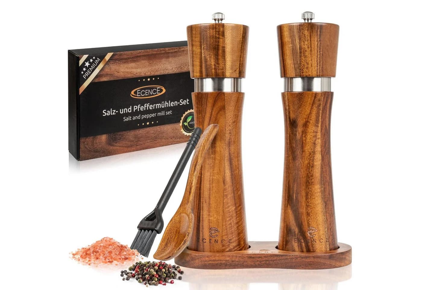 ECENCE Salz- und Pfeffermühle 2er Set Akazienholz Keramikmahlwerk - Bild 2