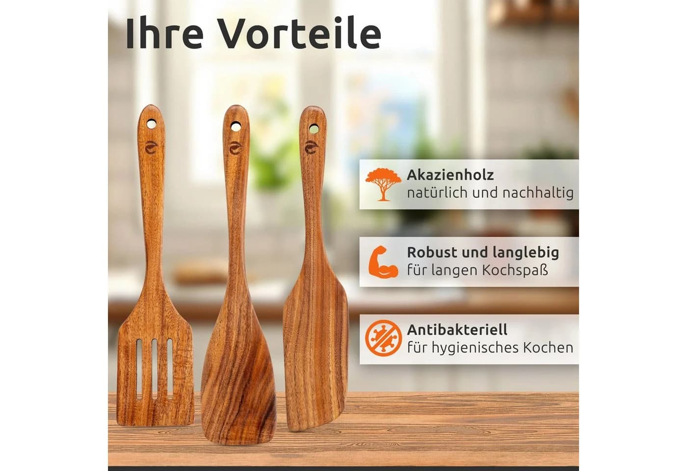 ECENCE Pfannenwender Set Akazienholz 3-teilig - Bild 5