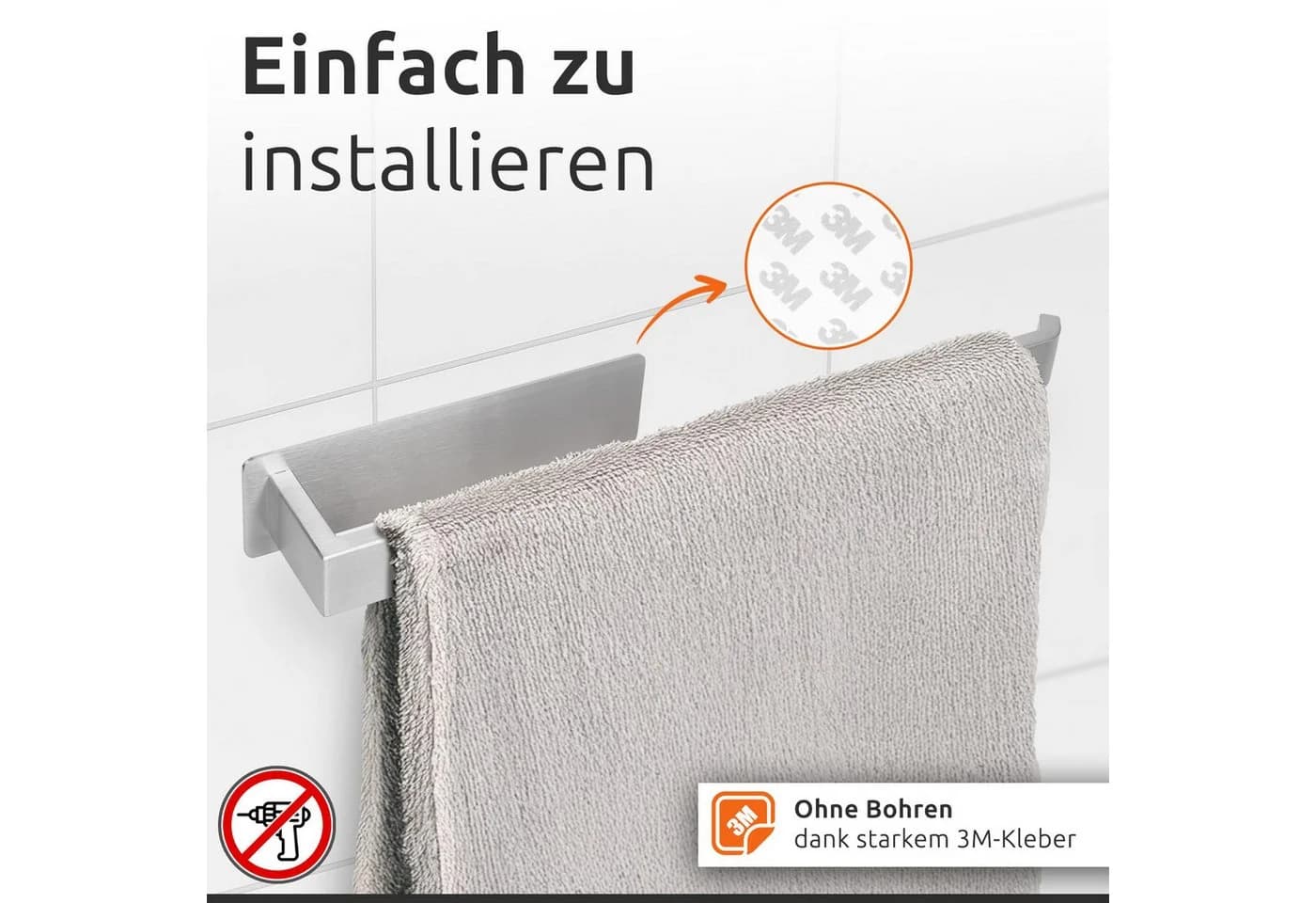 ECENCE Handtuchhalter Handtuchstange 38cm Selbstklebend Edelstahl - Bild 5