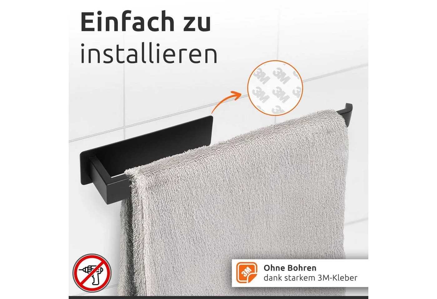ECENCE Handtuchhalter Handtuchstange Selbstklebend Schwarz - Bild 5