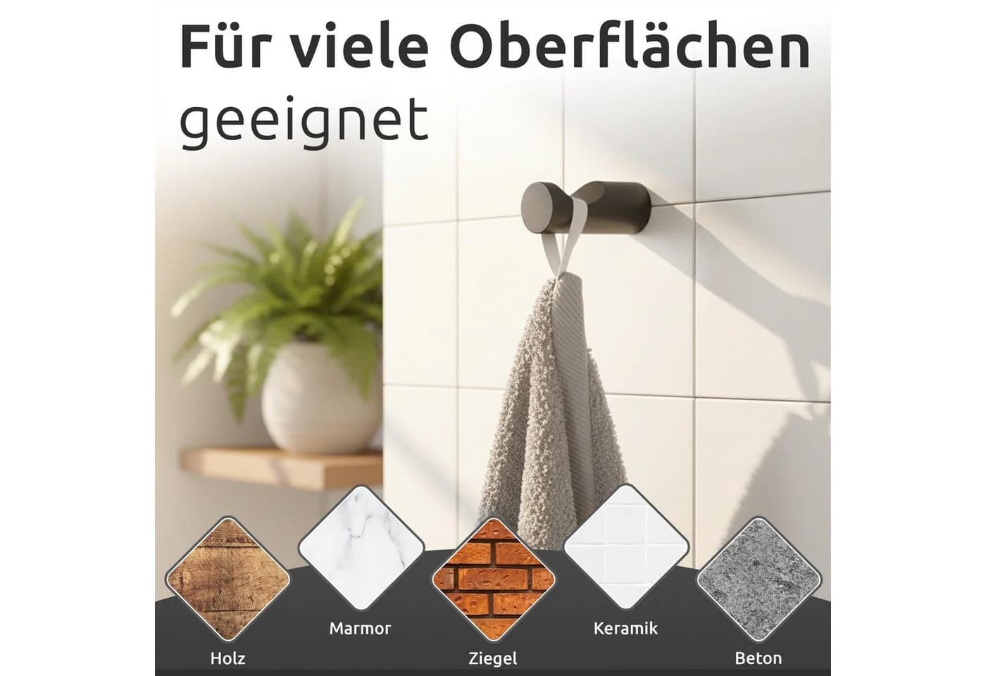 ECENCE Wandhaken 4 Stück Schwarz Edelstahl 304 zum Bohren - Bild 3