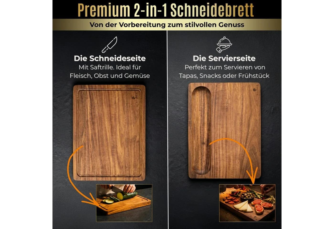 ECENCE Schneidebrett Akazienholz Saftrille beidseitig