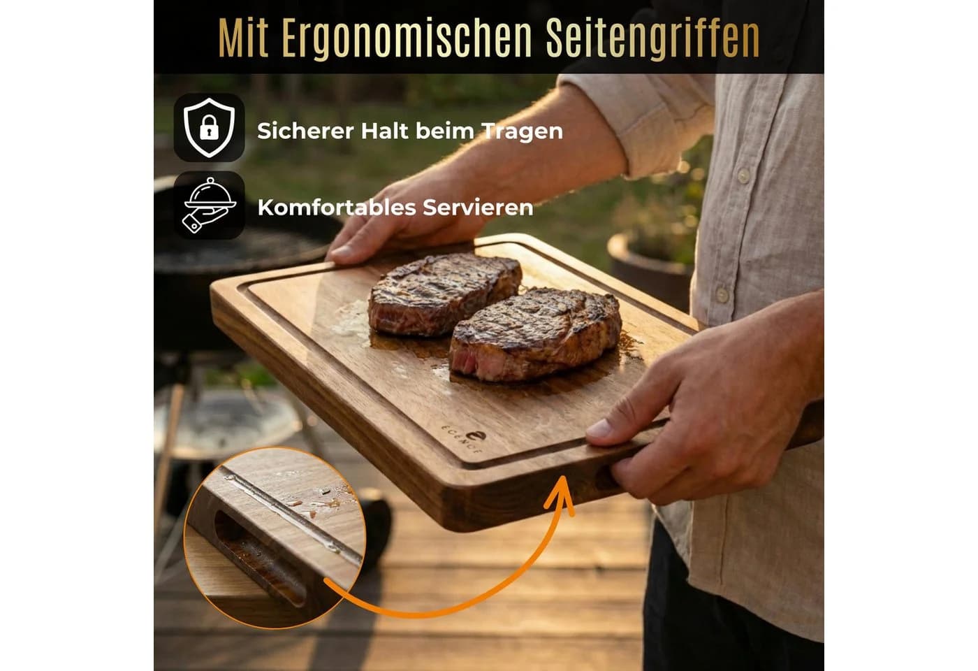 ECENCE Schneidebrett Akazienholz Saftrille beidseitig - Bild 4