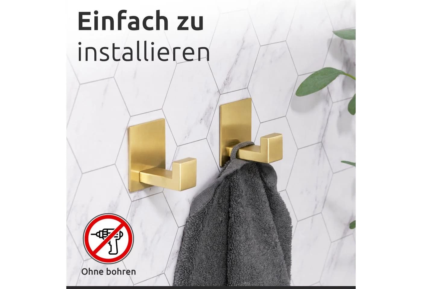 ECENCE Handtuchhalter 2x selbstklebend gold Edelstahl - Bild 5