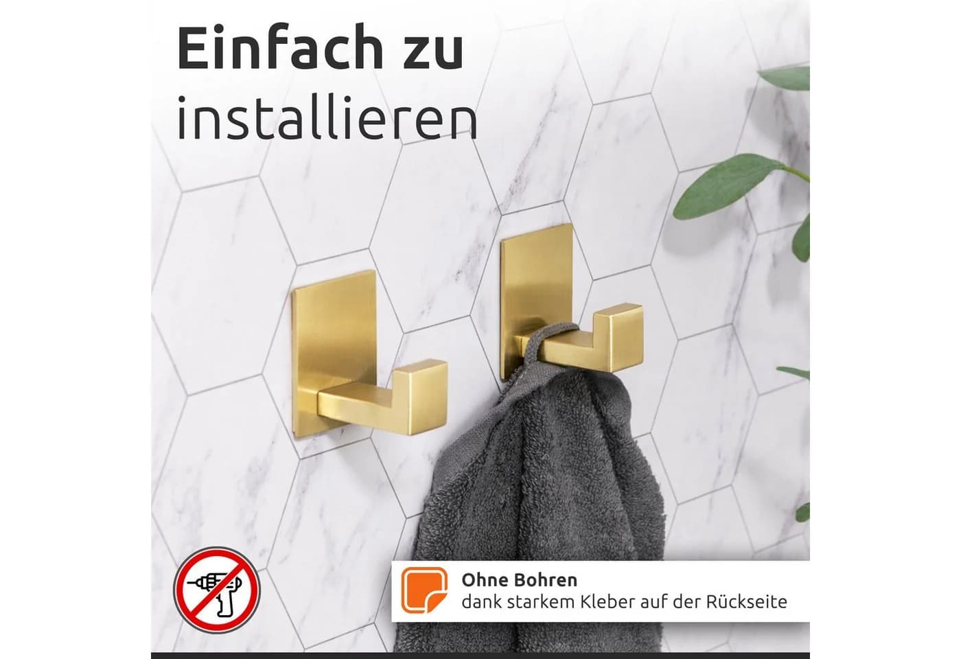 ECENCE Toilettenpapierhalter & Handtuchhaken Set Gold Edelstahl - Bild 5