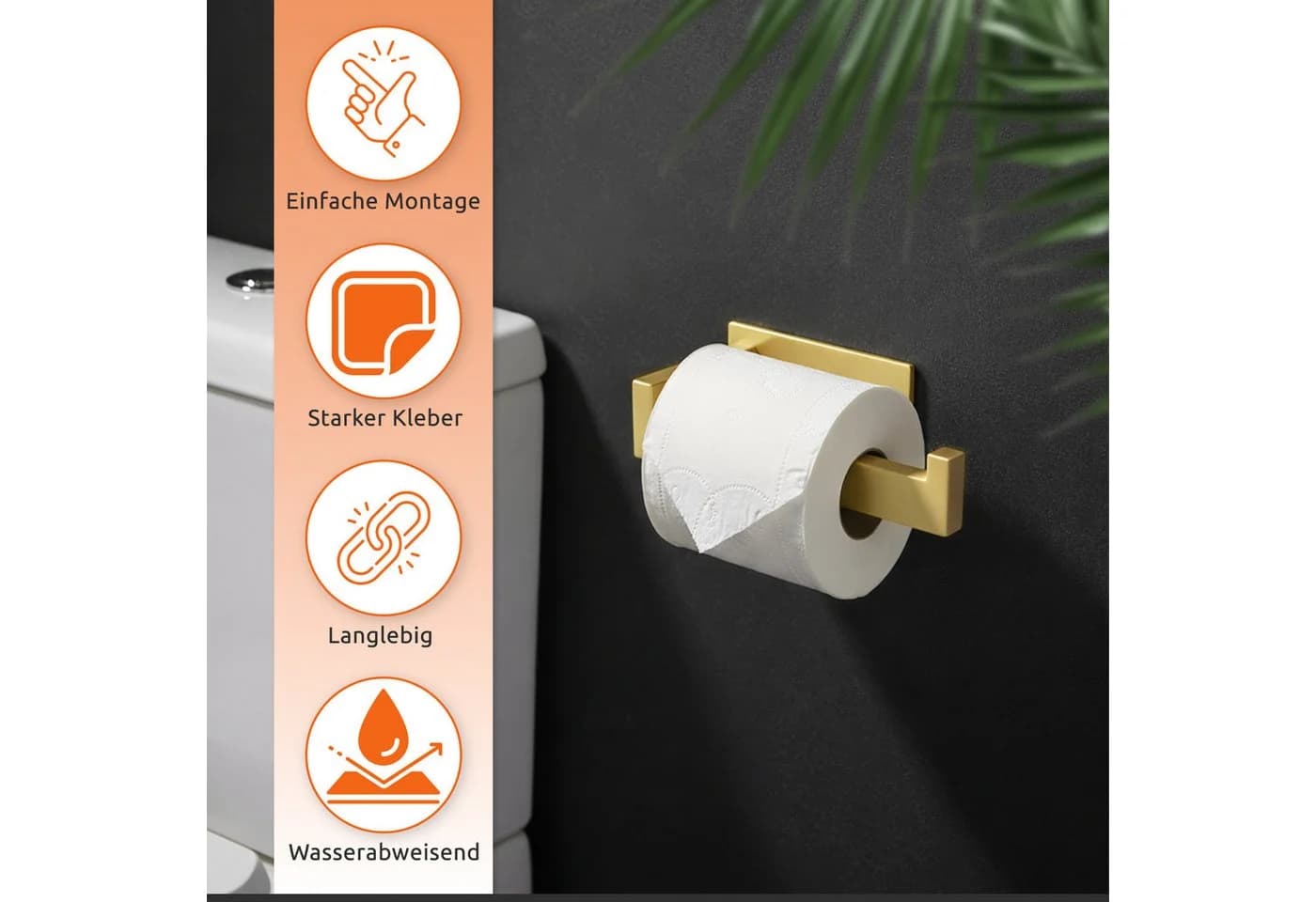 ECENCE Toilettenpapierhalter selbstklebend Edelstahl 304 Gold