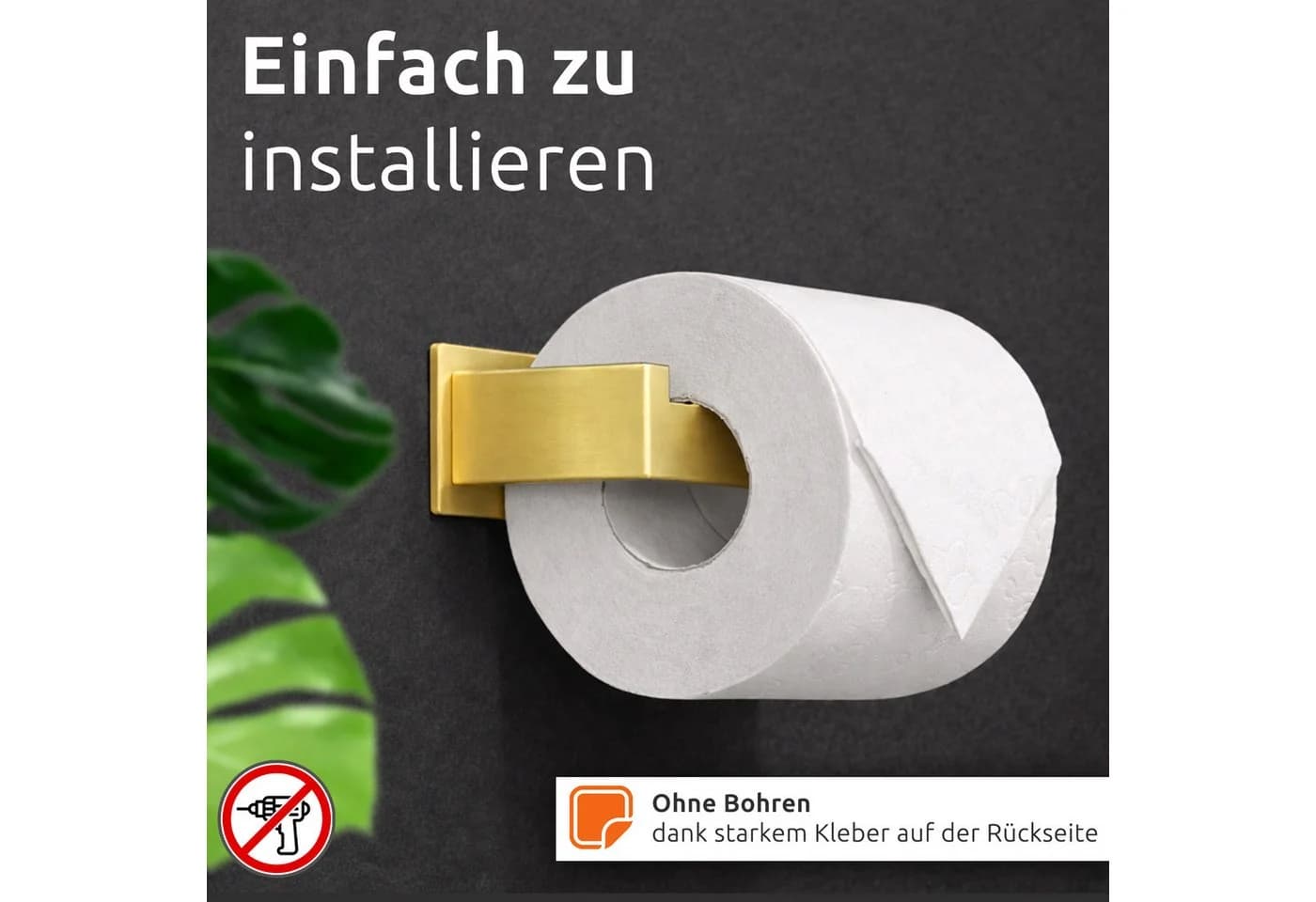 ECENCE Toilettenpapierhalter selbstklebend Edelstahl 304 Gold - Bild 5