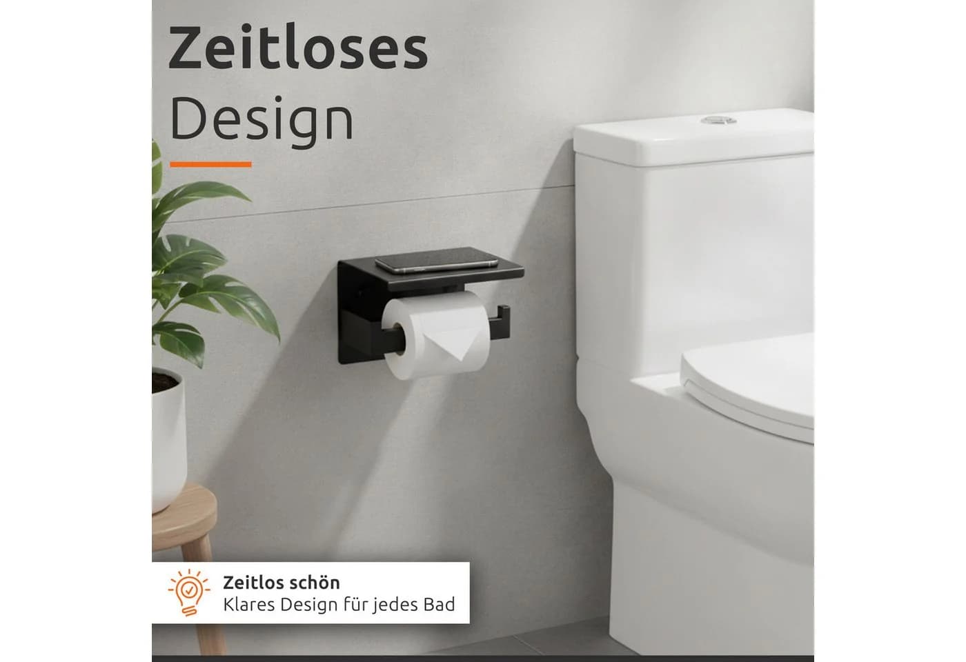 ECENCE Toilettenpapierhalter Schwarz Edelstahl 304 mit Ablage - Bild 3