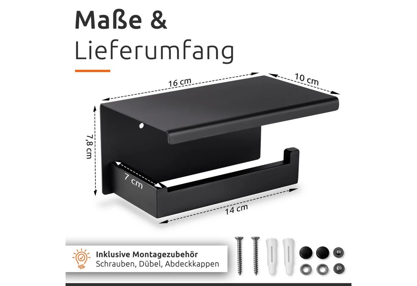 ECENCE Toilettenpapierhalter Schwarz Edelstahl 304 mit Ablage - Bild 4