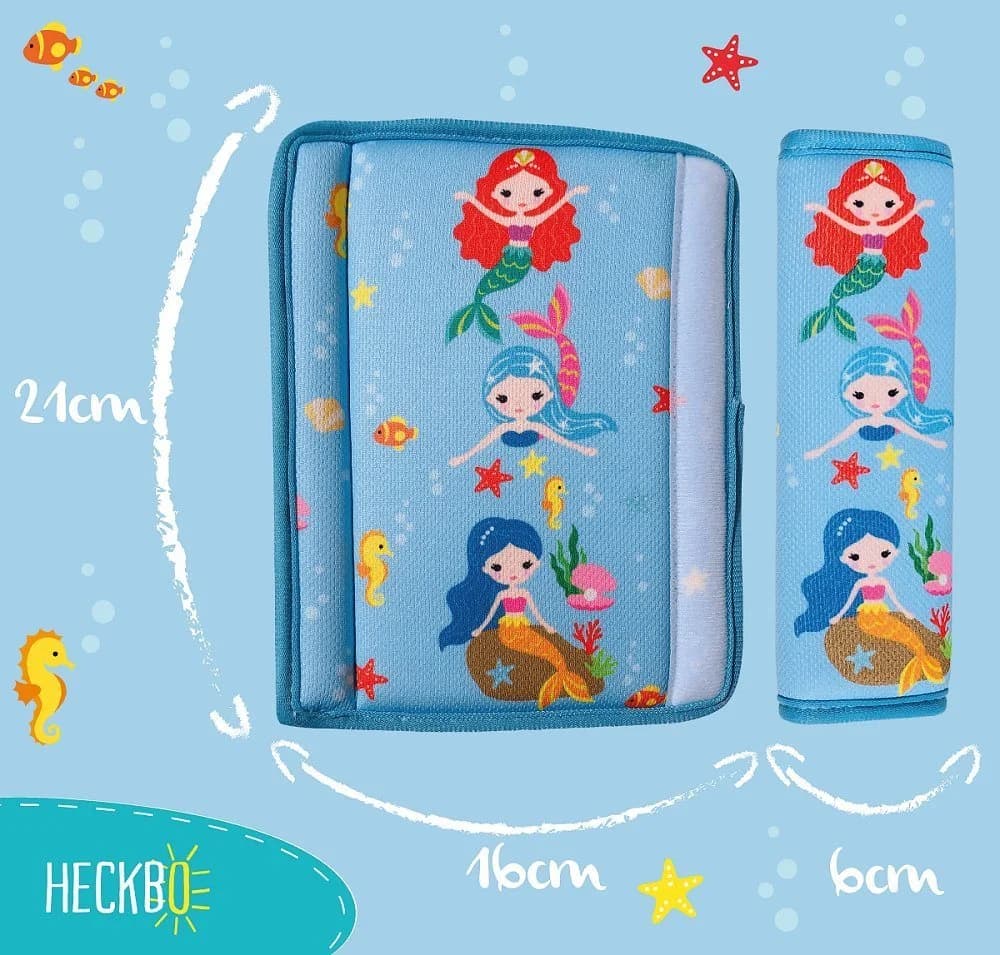 HECKBO Schlafkissen Kinder Auto Gurtschutz Meerjungfrauen Motiv