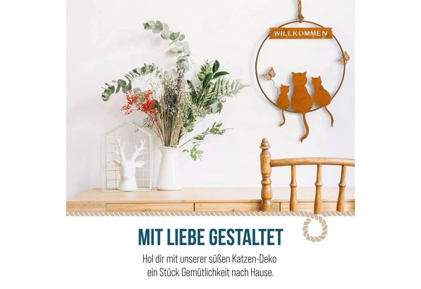 Logbuch-Verlag Türkranz WILLKOMMEN Metall Rostpatina Katzen Motiv - Bild 5