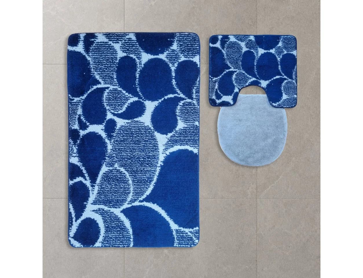 ROLFNERS Badematte 3 tlg. Set Blau Weicher Flor Rutschfest