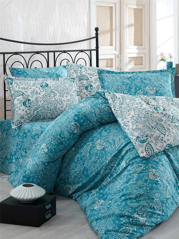ROLFNERS Bettwäsche Yaprak Blau 100% Baumwolle Premium Garnitur