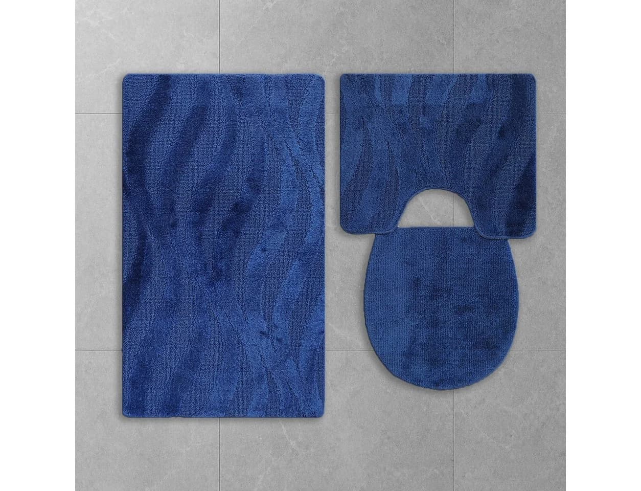 ROLFNERS Badematte 3-tlg. Set Blau Kunstfaser Rutschfest