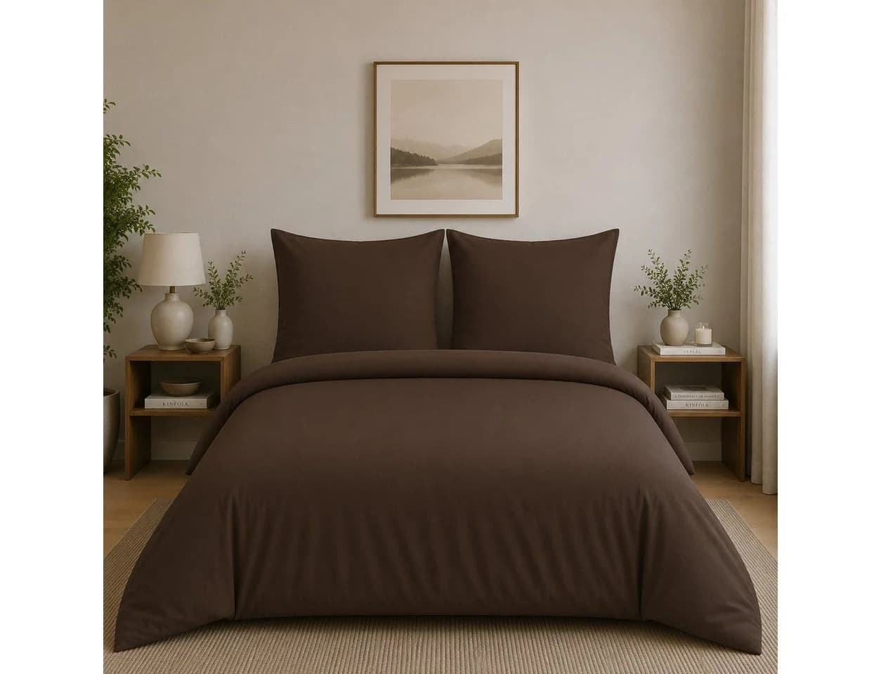 ROLFNERS Bettwäsche 200x200 cm 3-tlg. Dunkelbraun 100% Baumwolle