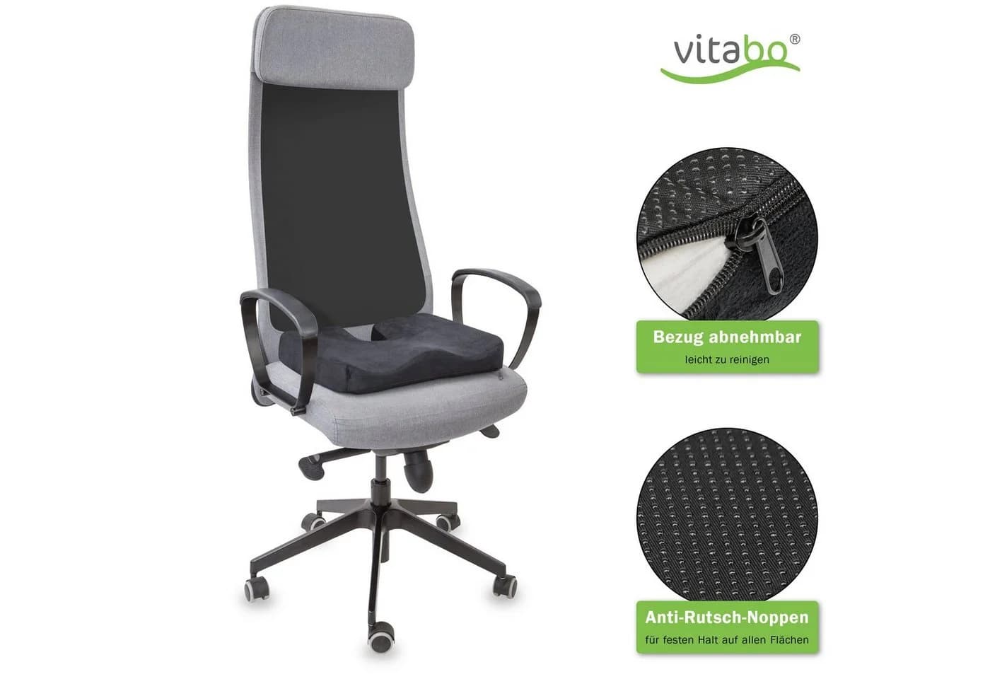Vitabo Steißbeinkissen ergonomisch Schwarz Memory-Foam Gel-Schicht - Bild 3