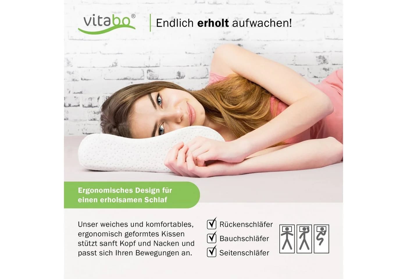 Vitabo Nackenkissen ergonomisch mit kühlendem Gel & Lyocell-Bezug