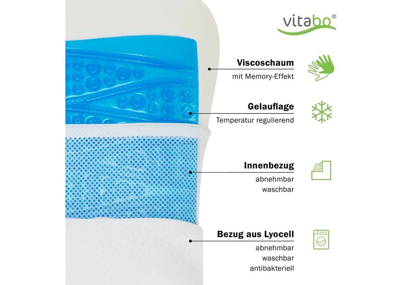 Vitabo Nackenkissen ergonomisch mit kühlendem Gel & Lyocell-Bezug - Bild 3