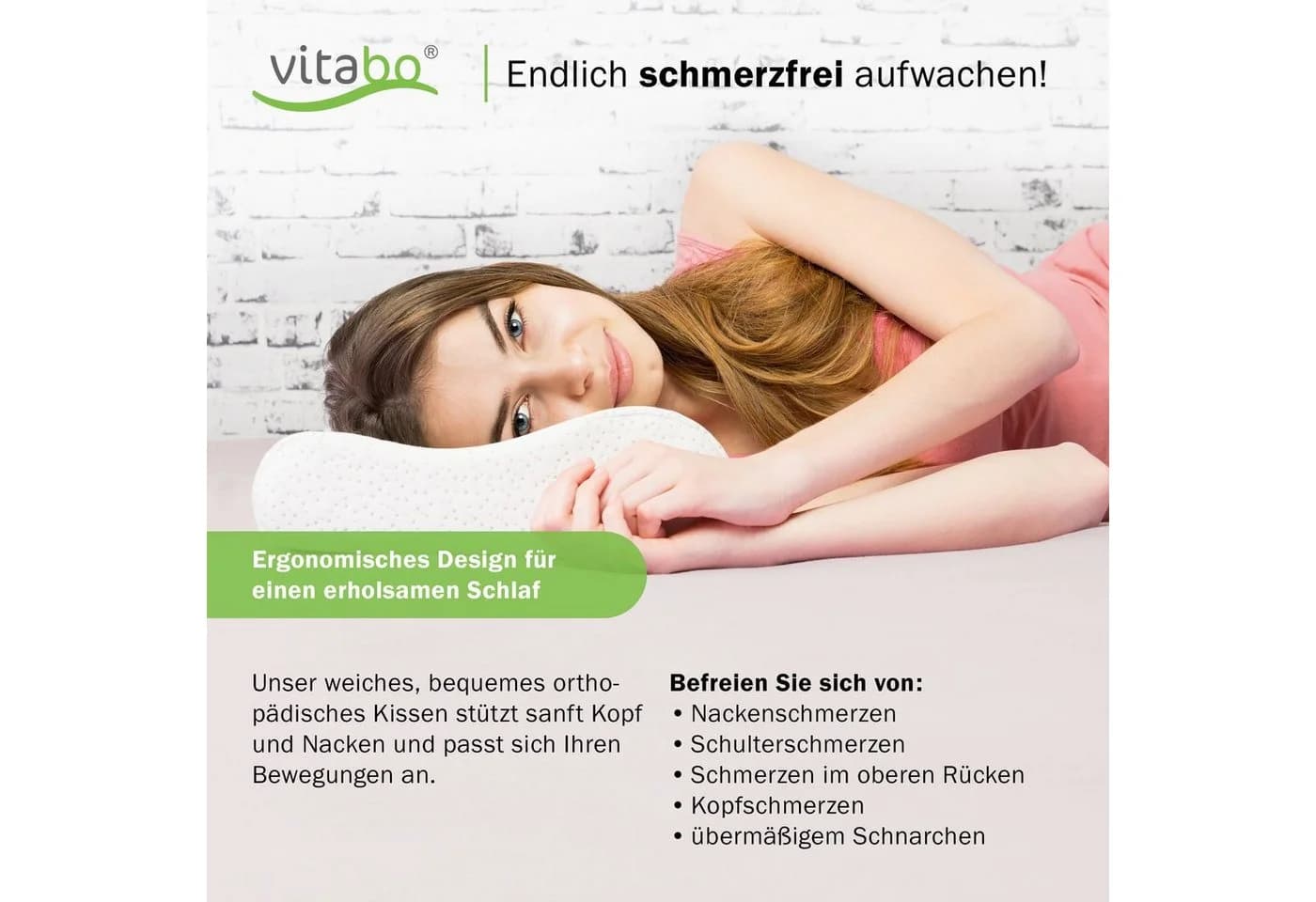 Vitabo Nackenkissen ergonomisches Nackenstützkissen Memory-Schaum