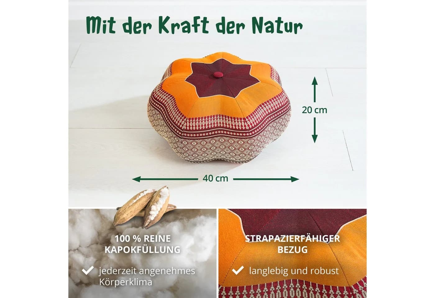 livasia Meditationskissen Zafukissen Stern groß, Orange, Kapok - Bild 4