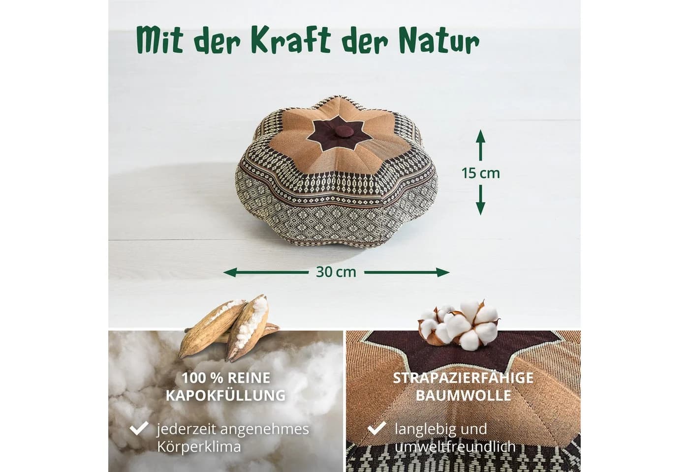 livasia Meditationskissen Zafukissen Stern klein vegan handgefertigt Kapok - Bild 4