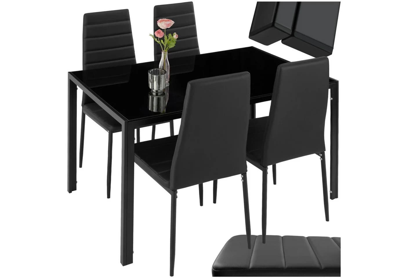tectake Essgruppe Berlin 5-tlg. Schwarz Kunstleder Glas - Bild 3