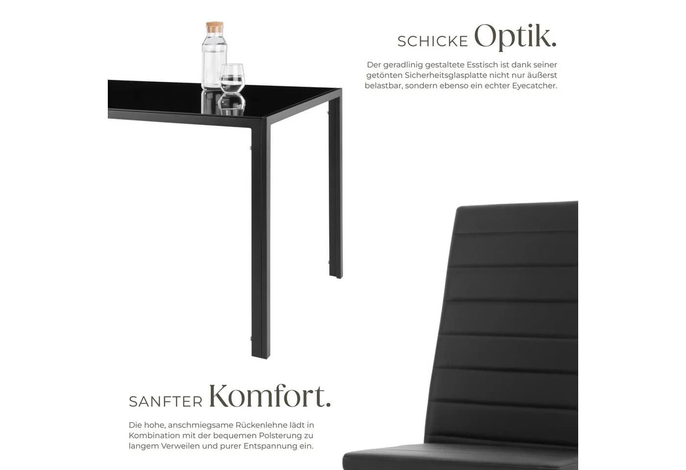 tectake Essgruppe Berlin 5-tlg. Schwarz Kunstleder Glas - Bild 4