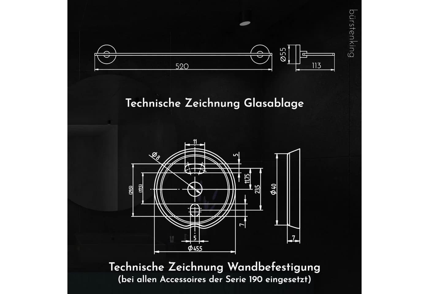 Bürstenking Glasablage 52 cm Satiniertes Glas - Bild 4