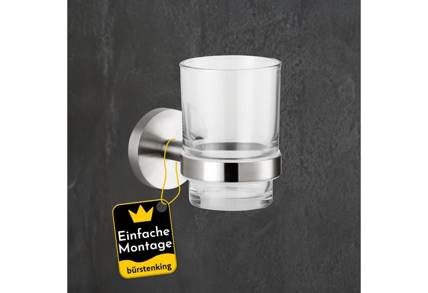 Bürstenking Zahnbürstenhalter mit Glasbecher Edelstahl matt Serie 190 - Bild 2