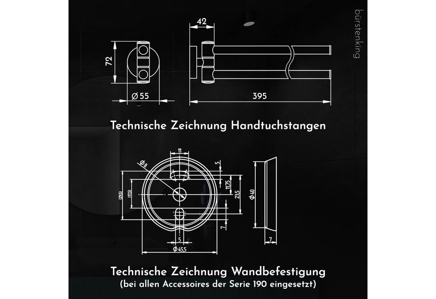 Bürstenking Doppelhandtuchhalter zweiarmig Edelstahl gebürstet Serie 190 - Bild 4