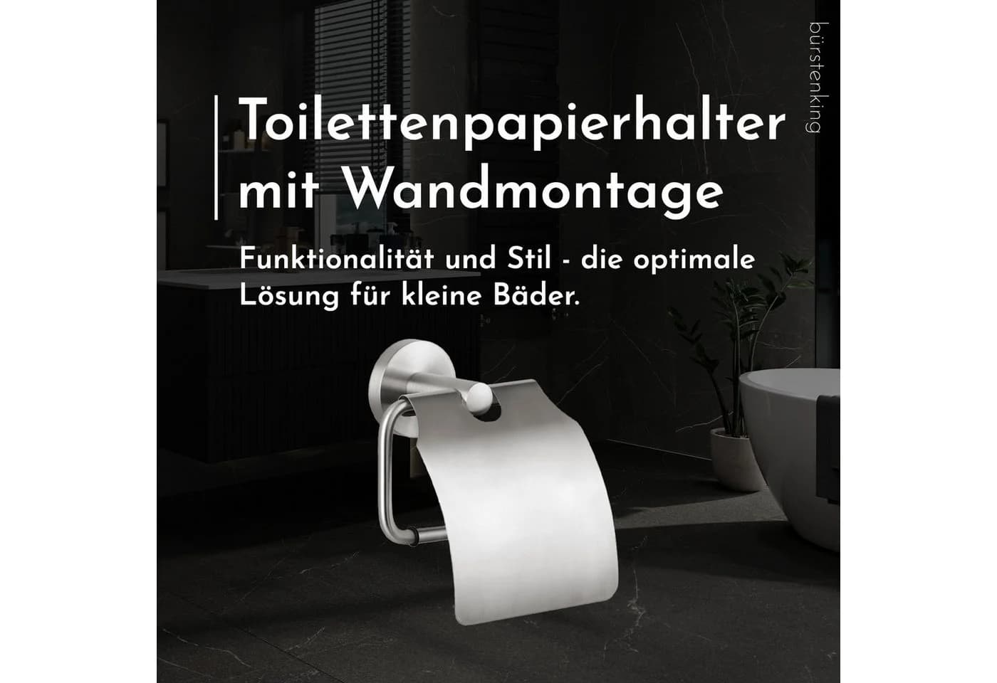 Bürstenking Toilettenpapierhalter mit Deckel Edelstahl Silber Serie 190