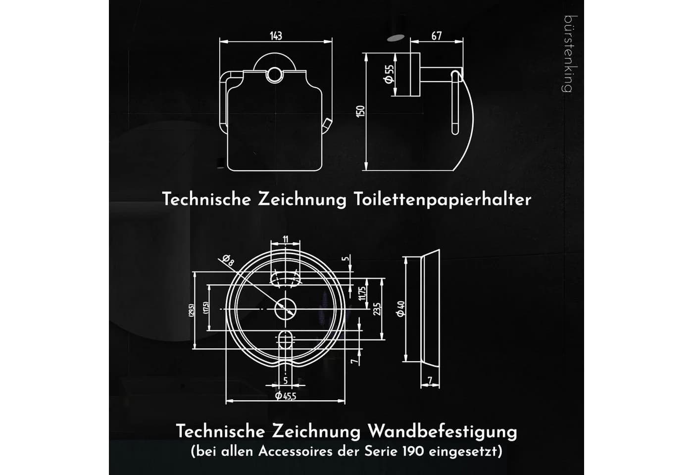 Bürstenking Toilettenpapierhalter mit Deckel Edelstahl Silber Serie 190 - Bild 4