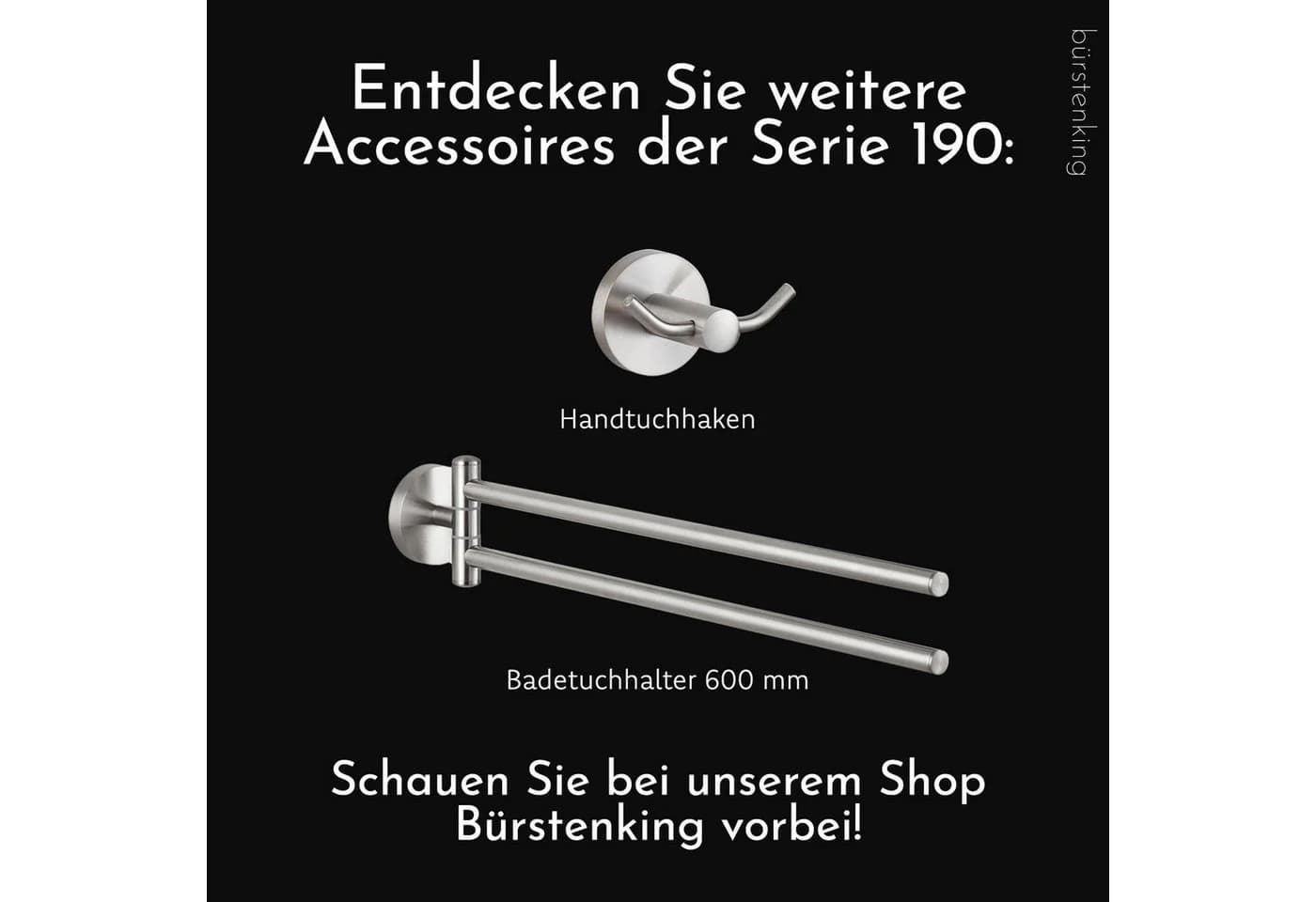 Bürstenking Handtuchhalter 60 cm Wand Badetuchhalter Edelstahl gebürstet Serie 190 - Bild 5