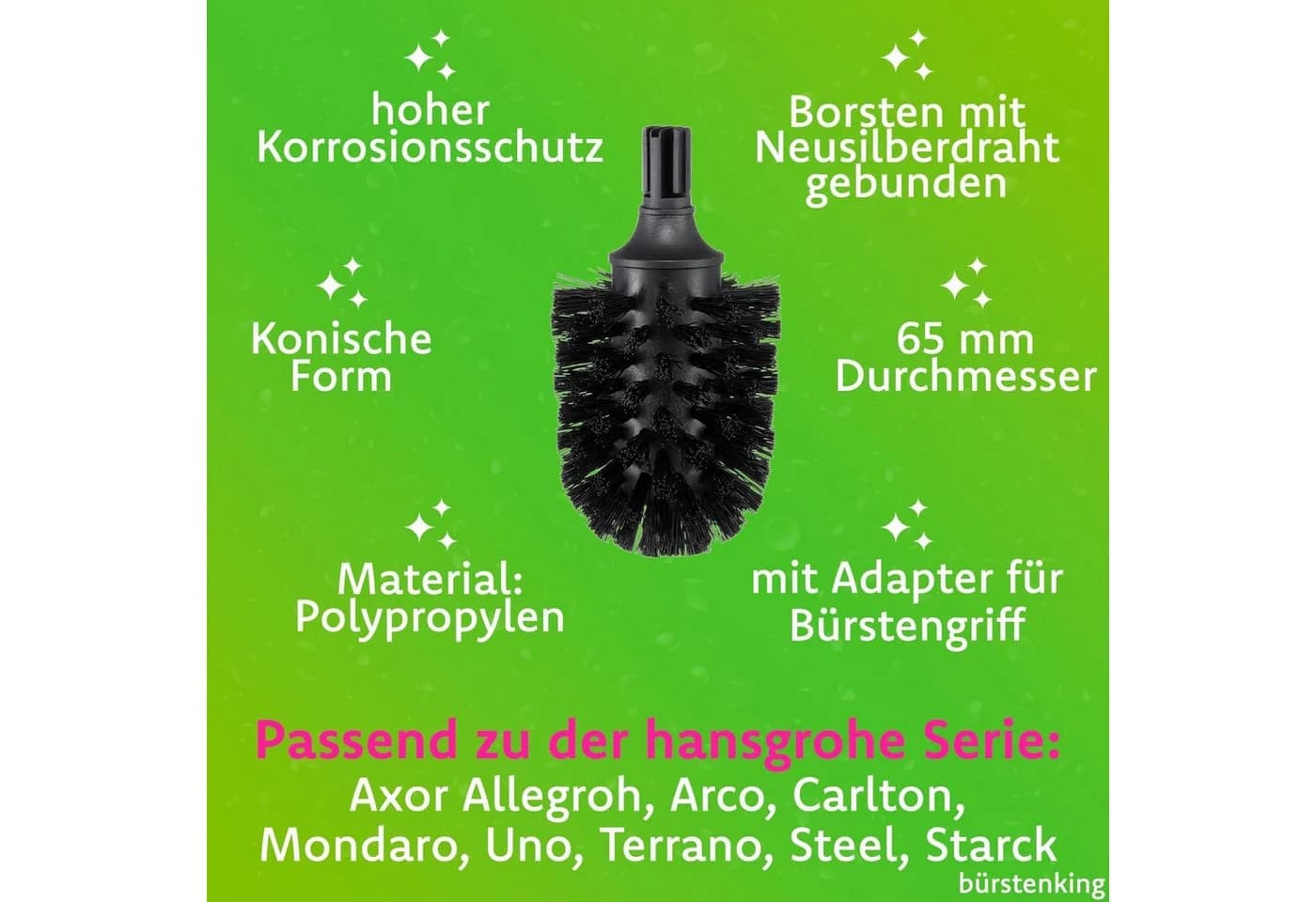 Bürstenking WC Ersatzbürstenkopf für hansgrohe Schwarz/Weiß