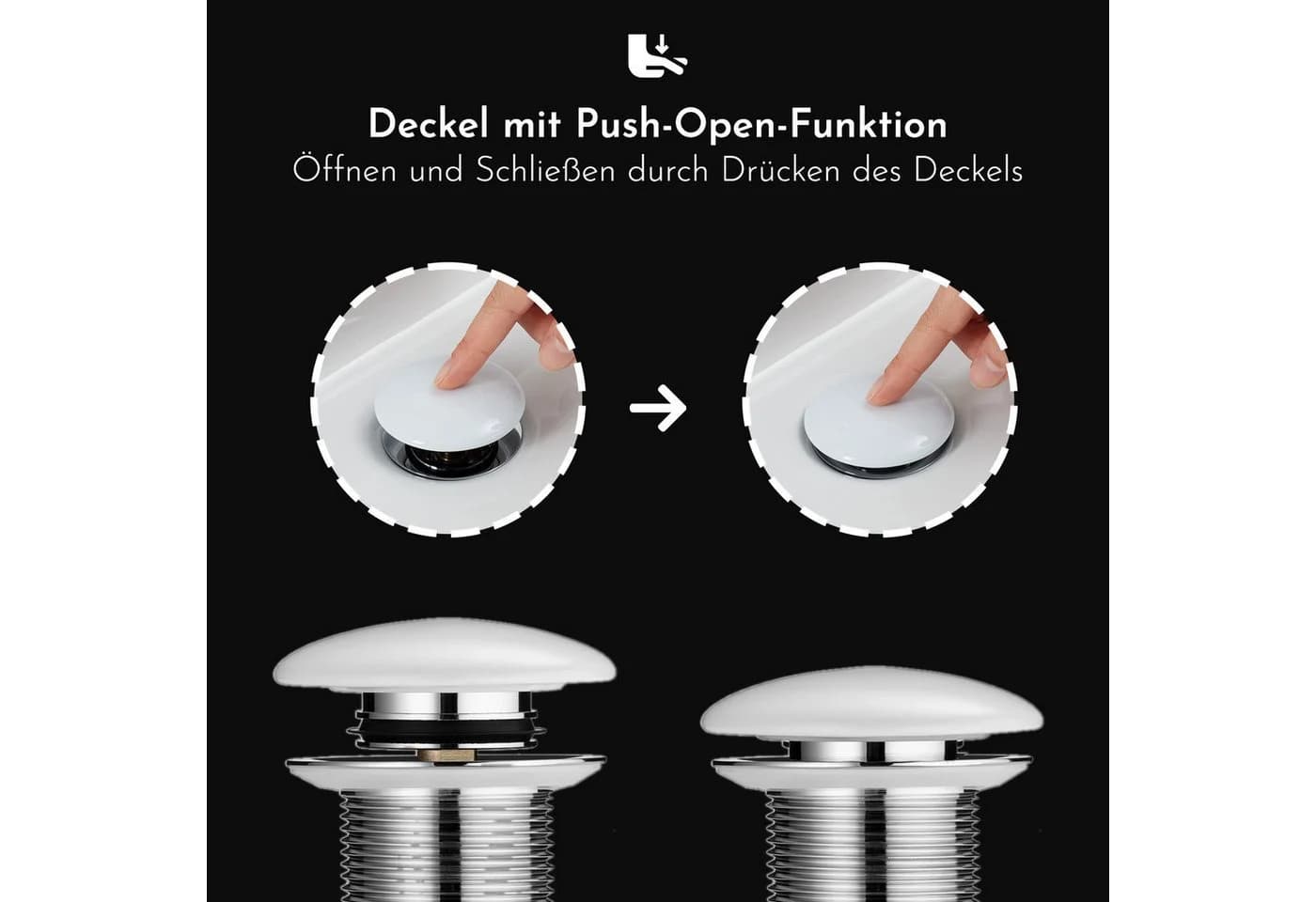 Bürstenking Ablaufgarnitur Ø 63/66 mm Push-Open Chrom - Bild 4