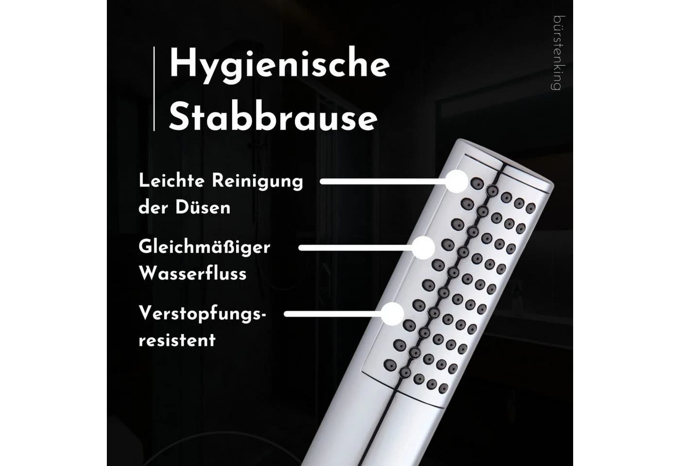 Bürstenking Handbrause Stabbrause Chrom - Wassersparend mit Silikondüsen - Bild 4