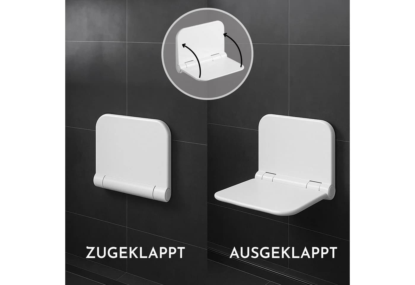 Bürstenking Duschklappsitz klappbar mit Rückenlehne weiß - Bild 5