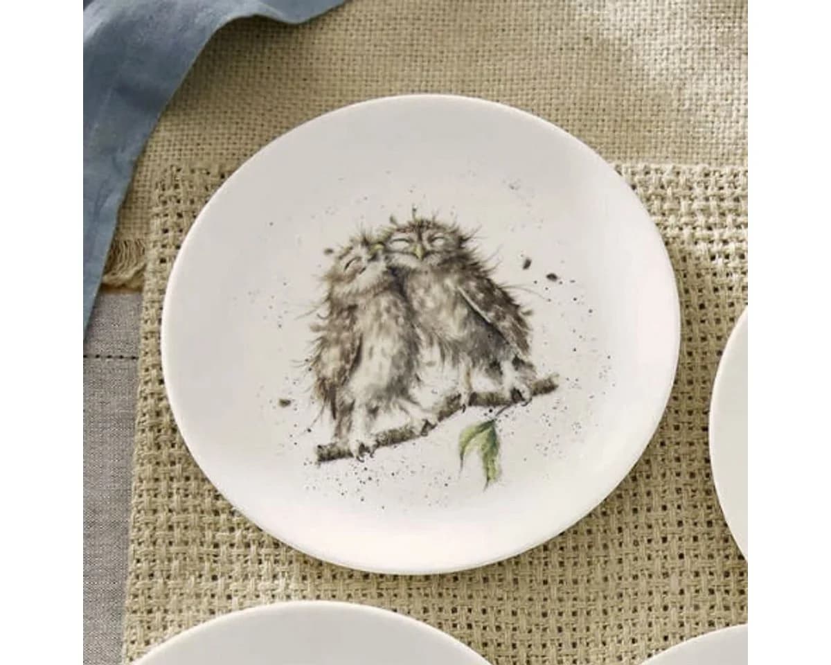 Wrendale Designs Porzellan-Kuchenteller Kuschel-Eulen Weiß