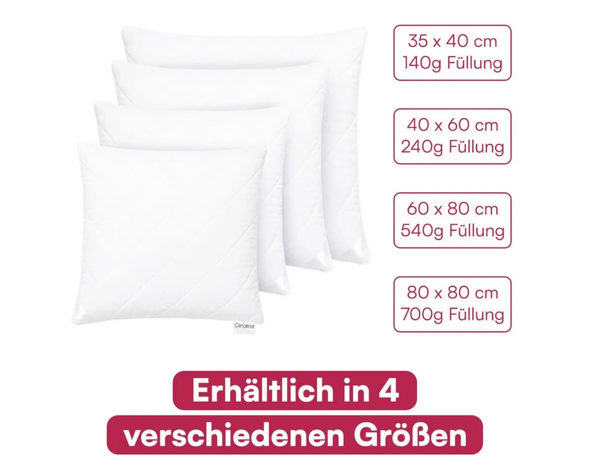 Clinotest Kopfkissen Polykissen Gesteppt Weiß Allergiker 40x60 cm - Bild 3