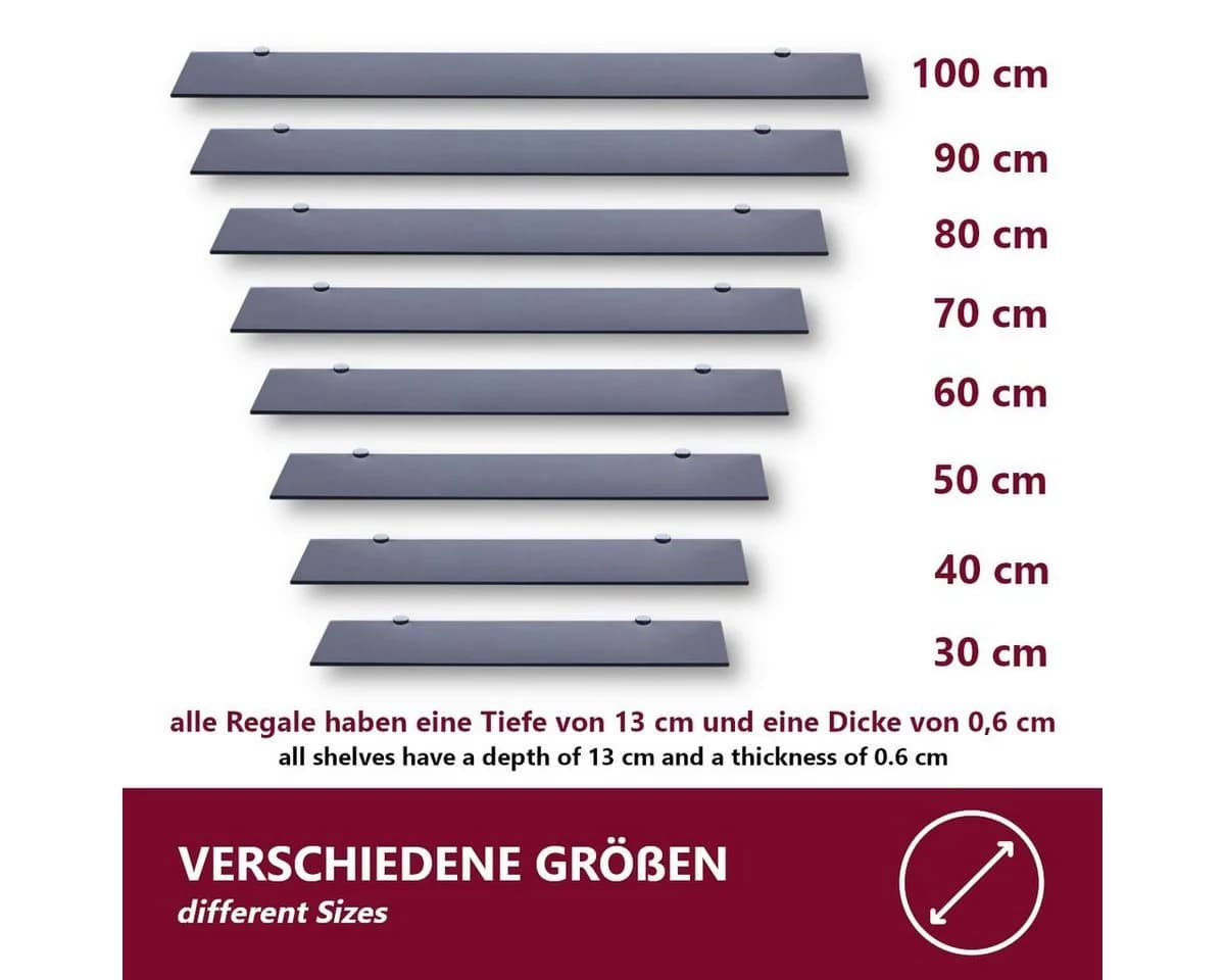 HOOZ Wandregal Glasregal Schwarz ESG-Sicherheitsglas