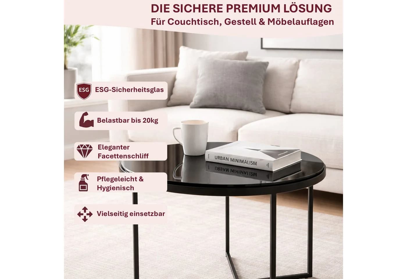HOOZ Tischplatte Glasplatte ESG Schwarz Ø 30 cm - Bild 3